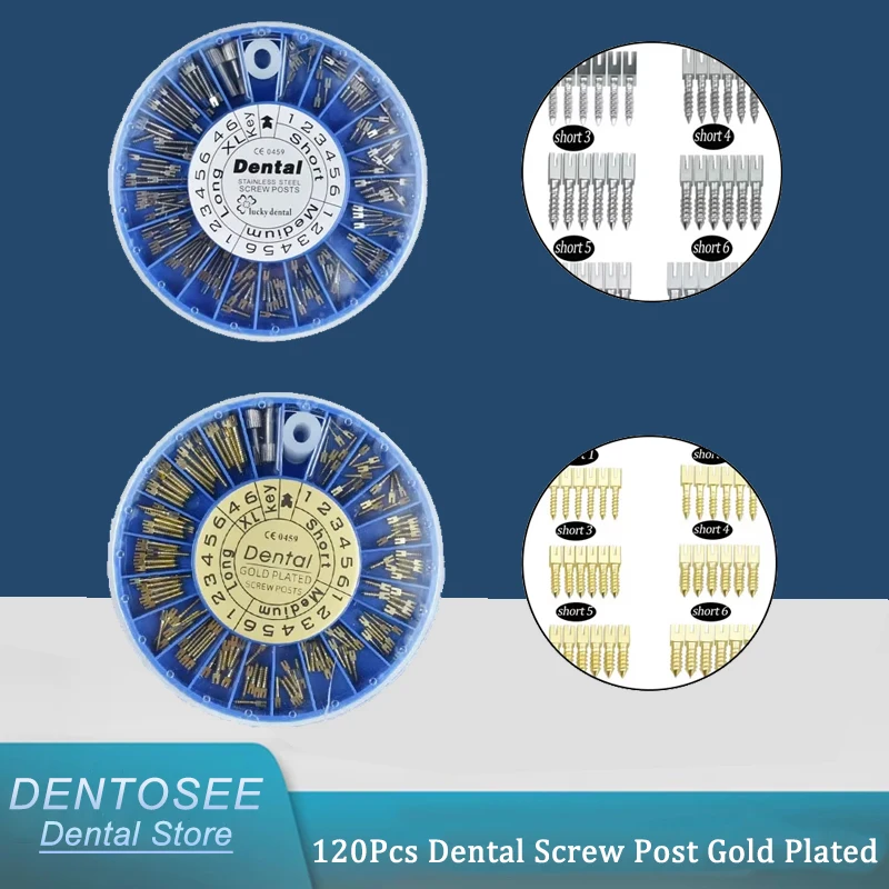 

120Pcs Dental Endodontic Conical Screw Post Endo Root Canal Pins Gold Plated Quartz Material Stainless Steel