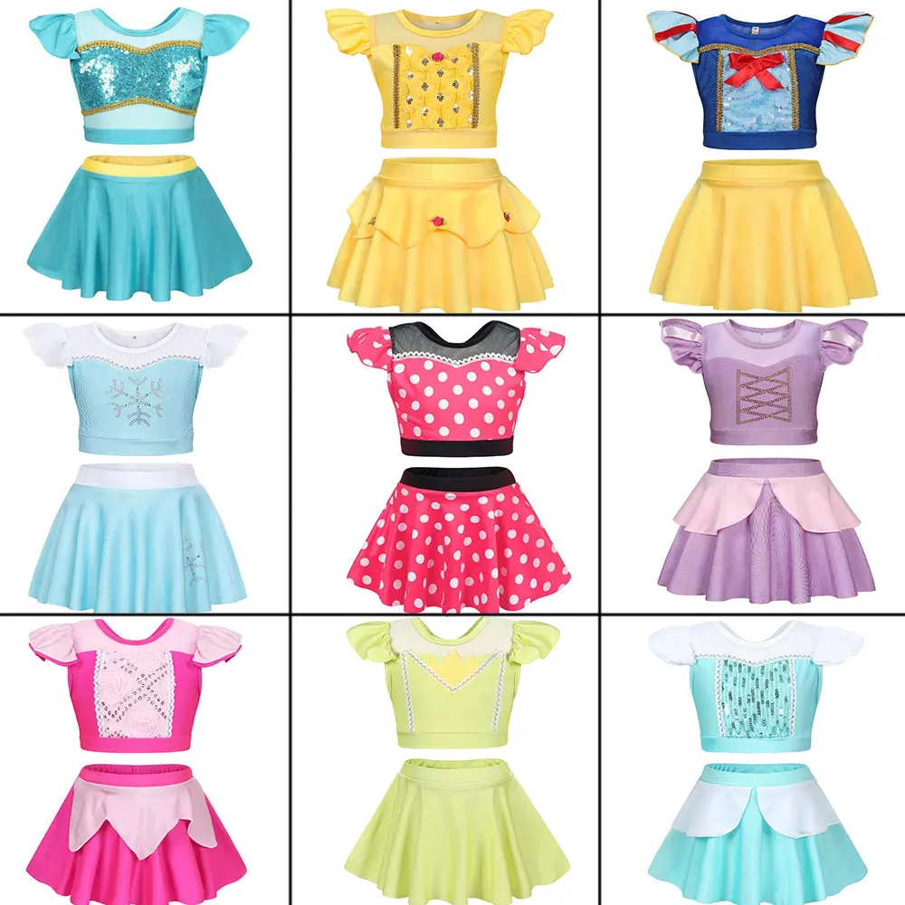 

Princess Party Pool Swimming Suit Girl Anna Belle Aurora Jasmine Swimsuit Two Pieces Set Bathing Sunshine Summer Beach Bikini