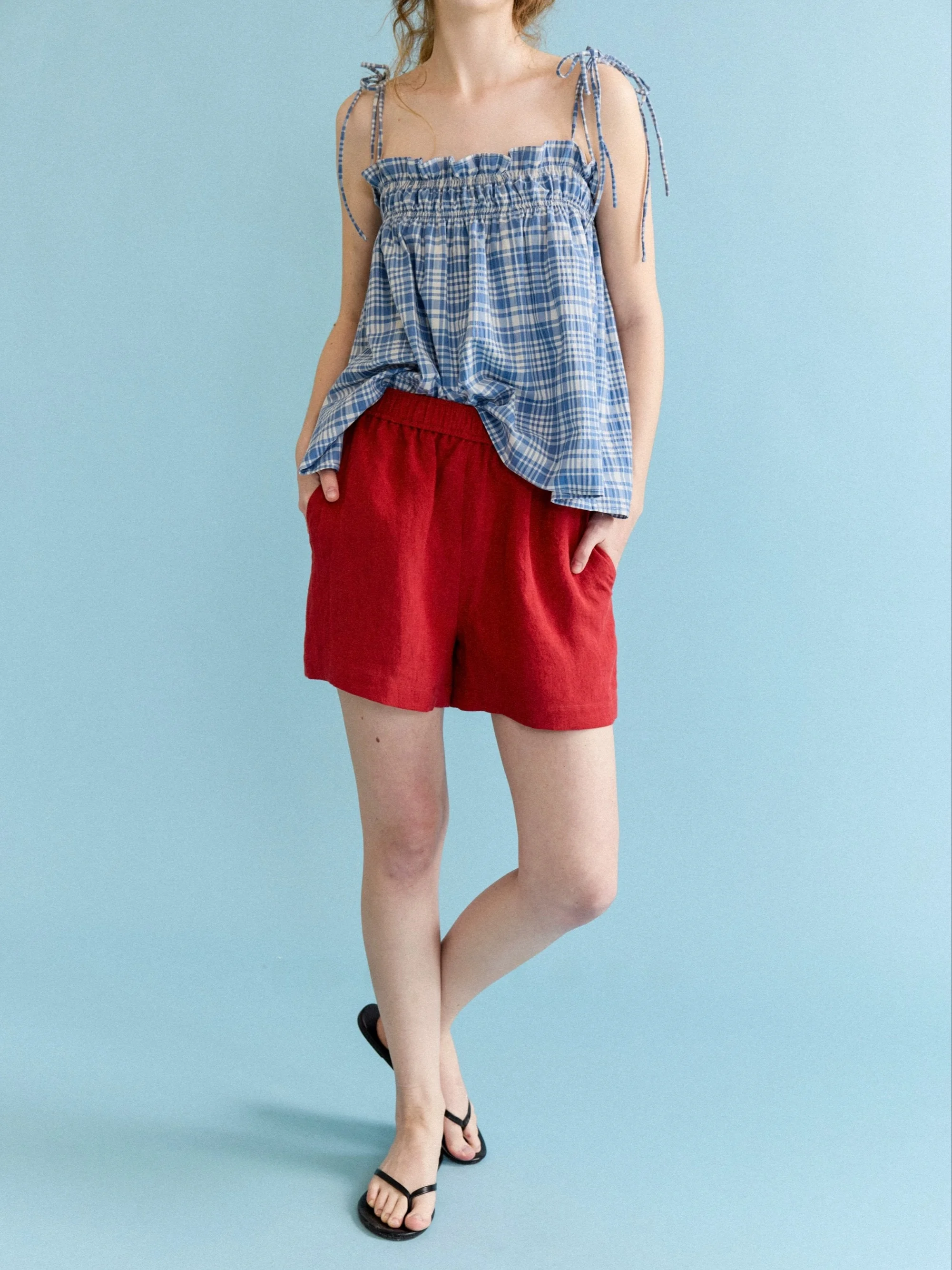 

New Summer Shorts Women's Casual Loose Fit Straight Leg Elastic Waist Thin Linen Shorts Youthful Energy Story