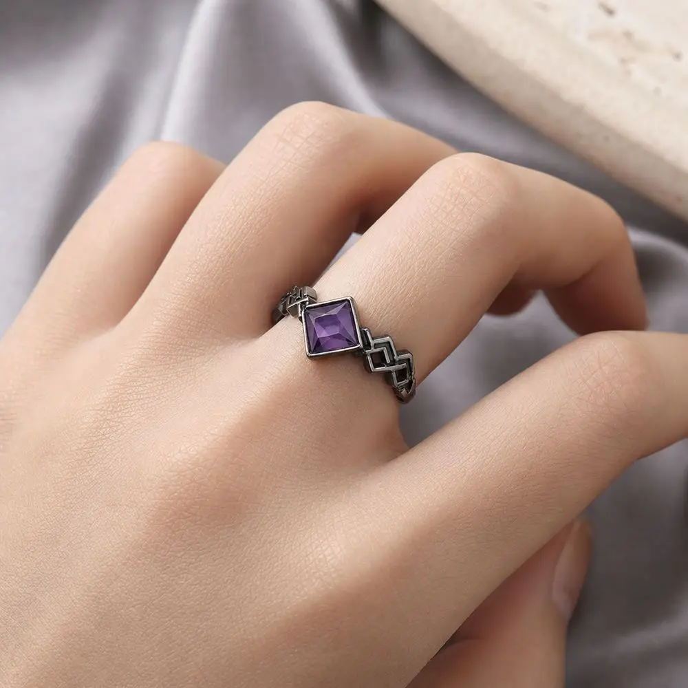 Retro Style Crystal Ring Punk Style White Crystal Amethyst Ring Vintage Look Handcrafted Design Handmade Jewelry