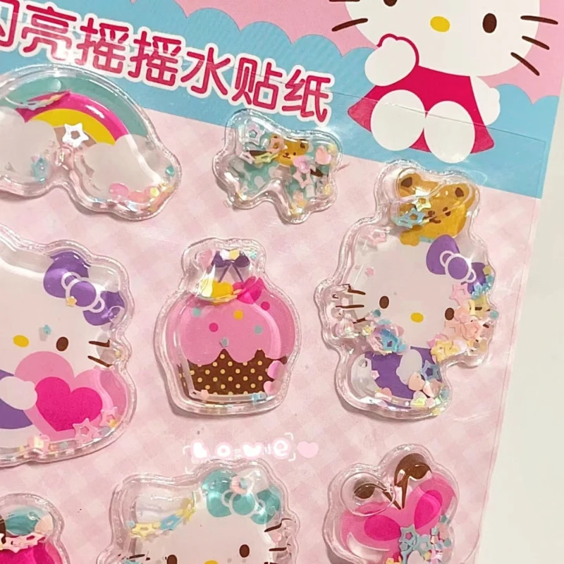 Sanrio Shake Water Stickers Cute Hello Katie Crystal Stickers adesivi decorativi a bolle 3d