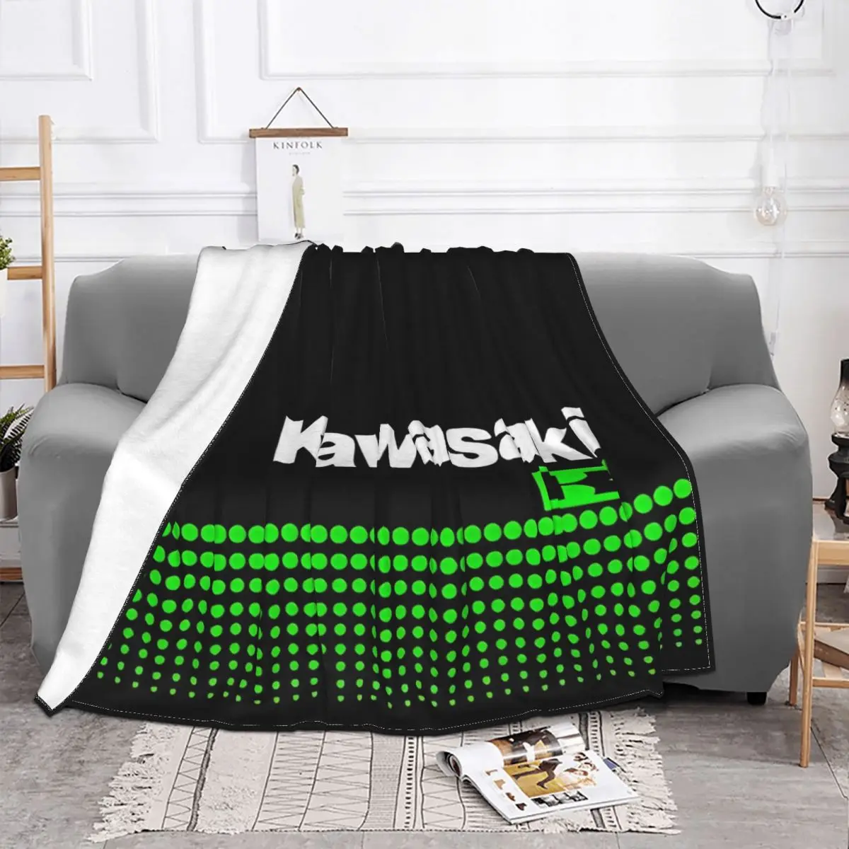 Motorcycle Rider Kawasakis Team Knitted Blankets Coral Fleece Plush Racing Ultra-Soft Throw Blankets for Car Sofa Couch Bed Rug