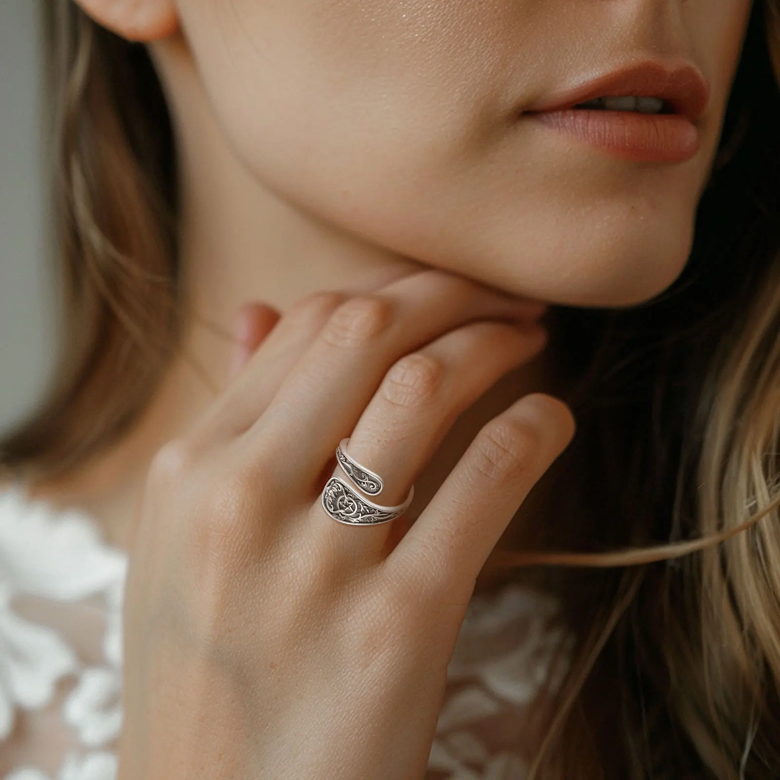 يودورا 925 فضة الخماسي قابل للتعديل حلقة خمر Tetragrammaton تميمة ملعقة حلقة Wicca مجوهرات هدية للرجال والنساء