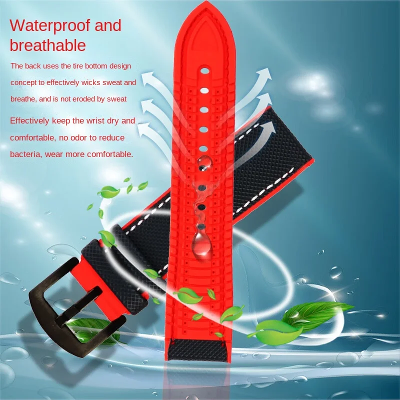 Zachte waterdichte band voor Longines TAG Heuer F1 Seiko Hamilton Casio serie nylon rubber onderkant horlogeband 20 21 22 23 mm armband