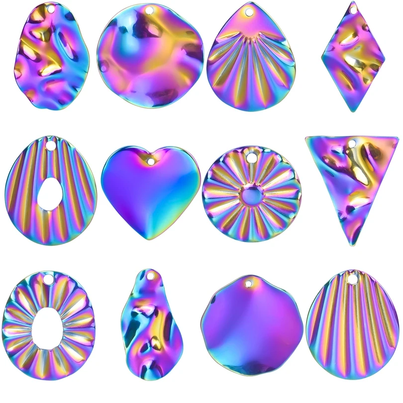 

5Pcs Rainbow Charm Heart Geometry Never Fade Stainless Steel Pendant Jewelry Making Necklace diy Trend Punk Earrings for Craft