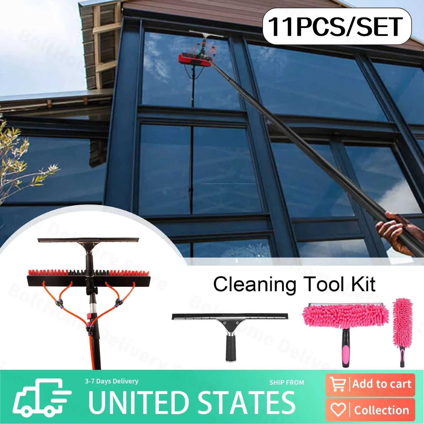 

11pcs Window Squeegee Cleaner Set Window Cleaning Tool Extendable Pole Window Cleaning kit with Bendable Head for Indoor&Outdoor