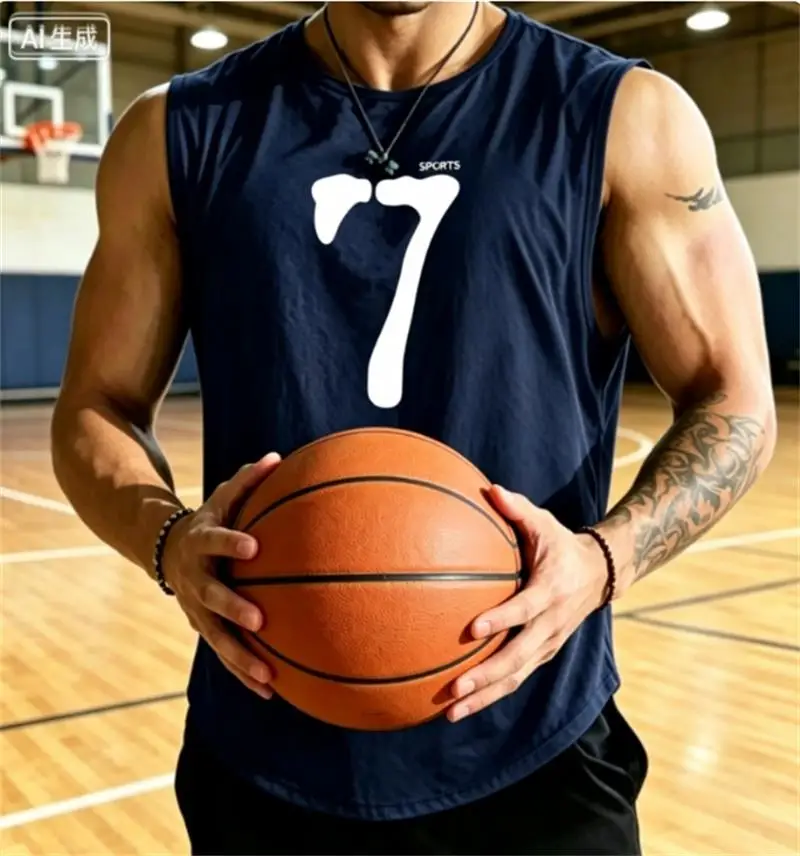 No. 7 new Men Tank Tops Sleeveless Shirt Polyester Mesh Material Quick Dry Breathable Men Workout Fitness Basketball Top Tee