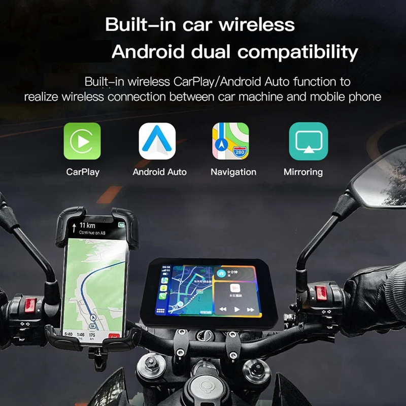 5 Inch Motorcycle Display Wireless Carplay Android Portable Navigation GPS Screen Dual Camera Tire Pressure Monitor Kits