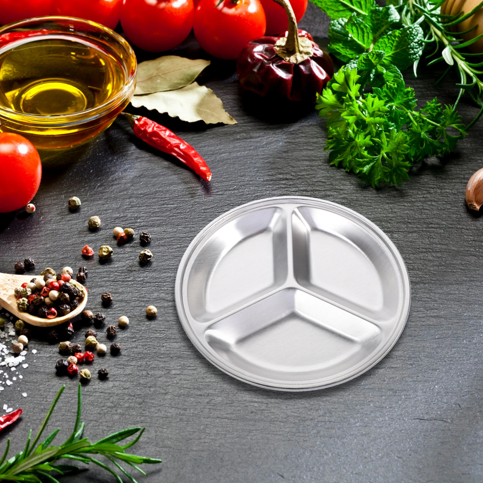 

3pcs 12cm Stainless Steel Divided Sauce Dishes Plates for Condiment Seasoning Soy Vinegar Relish Serving Dish Easy Clean