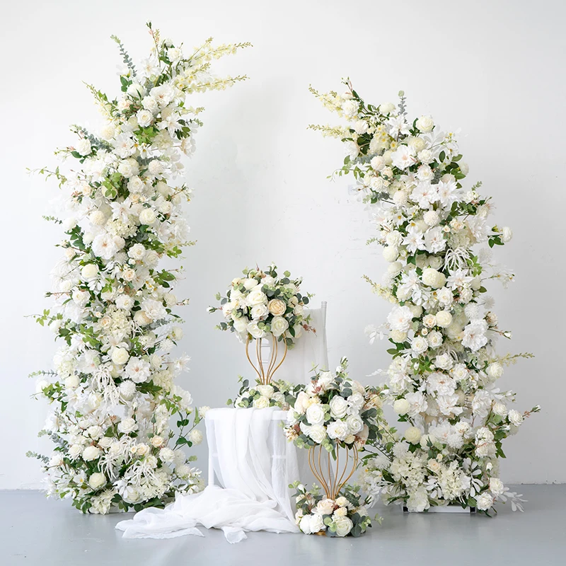 

White Flower Row Arrangement With Horn Arch Wedding Backdrop Decor Artificial Floral Wall Party Table Window Display