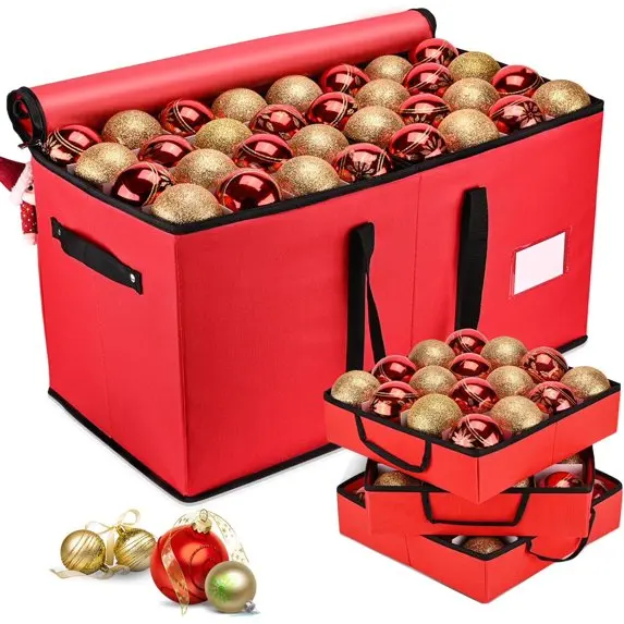 

Ящик для хранения рождественских украшений, контейнер для хранения украшений с 8 лотками-Рождество, 128 праздничных украшений 3 дюйма, красный