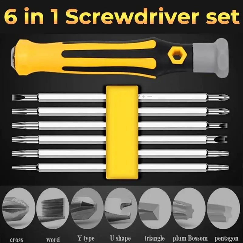 6 in 1 Set Safety Tamper-Proof Magnetic Screwdriver Bit Hex Torx Screwdriver Head Flat Hand Tool