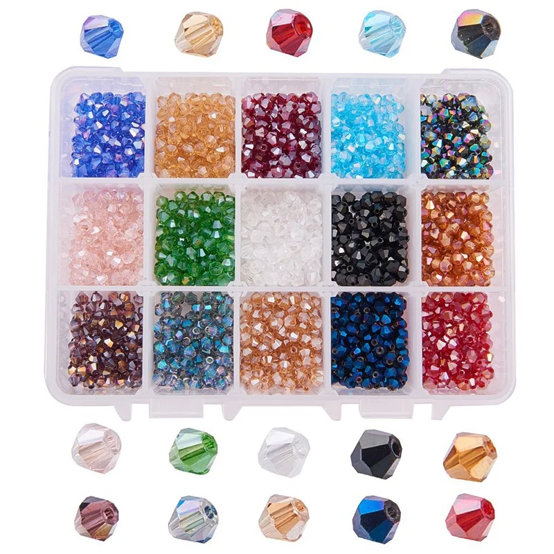 Perles de verre cristal à double cône, utilisées pour la production de colliers et de bijoux