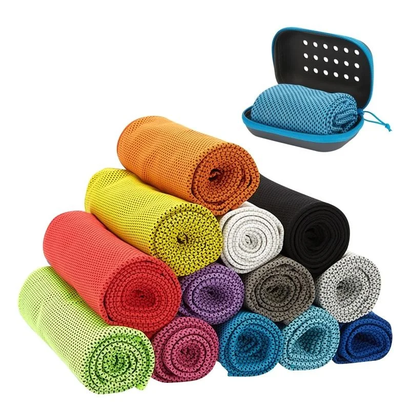 Clearance_Toalla refrescante de secado rápido, toalla fría suave y transpirable con absorción de sudor fría con caja de almacenamiento, deportes, correr, Yoga, gimnasio