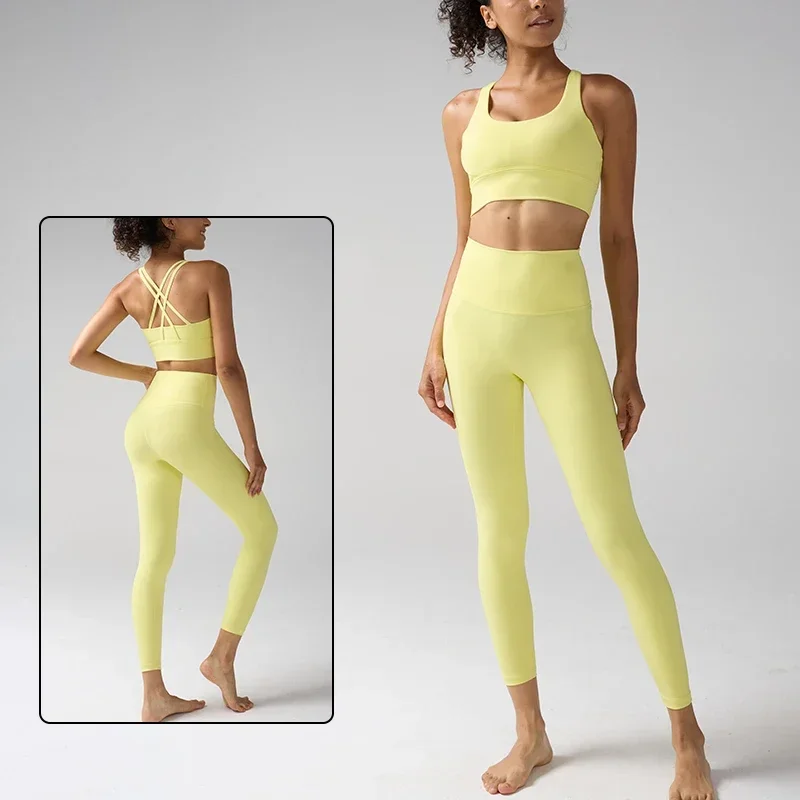 Women's Yoga Shorts Set 2 Pieces Fitness Suits Cross Back Bra Top with High Waist  Leggings Running Outdoor Tracksuit Suit🎽👖