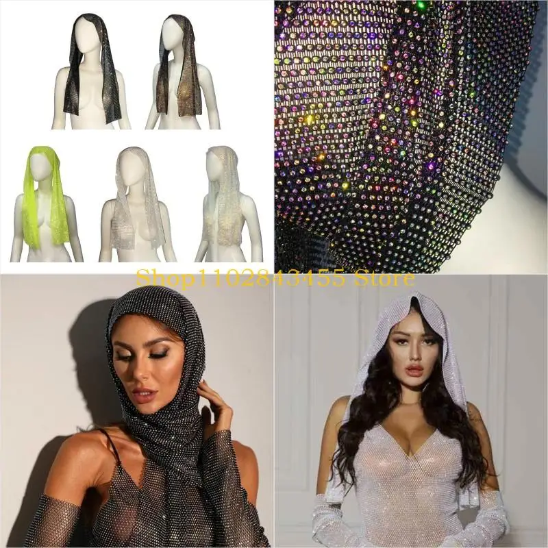 

49MC Sparkling Headscarf Neckerchief for Women Bandana Turban Glistening Rhinestones Headband Turbans Neck Tie Scarf