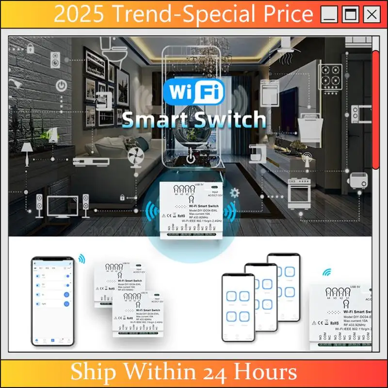 

CHYY Top 4CH Ewelink Wifi Smart Switch+Remote 7-32V USB 5V 2.4G Wifi Home Automation Module For IFTT Alexa Google Home Durable