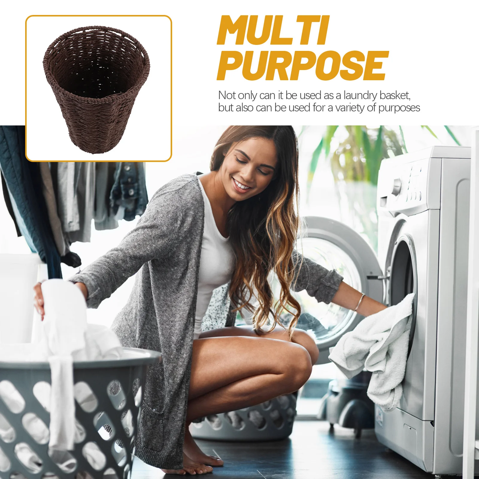 

Large Woven Storage Basket for Home Use Rattan Style Laundry Organizer Basket Multipurpose Household Sundries Container