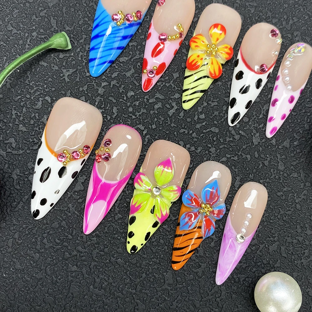 Sexy herbruikbare acryl handgemaakte opzetnagels salon custom design handgemaakte nagels 10 stuks glanzende gegraveerde handgemaakte kunstnagels