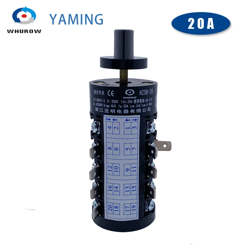 HZ5B-20/5 20A Five Poles Three Positions Universal Changeover Rotary Cam Switch Electric Control Motor Silver Contact