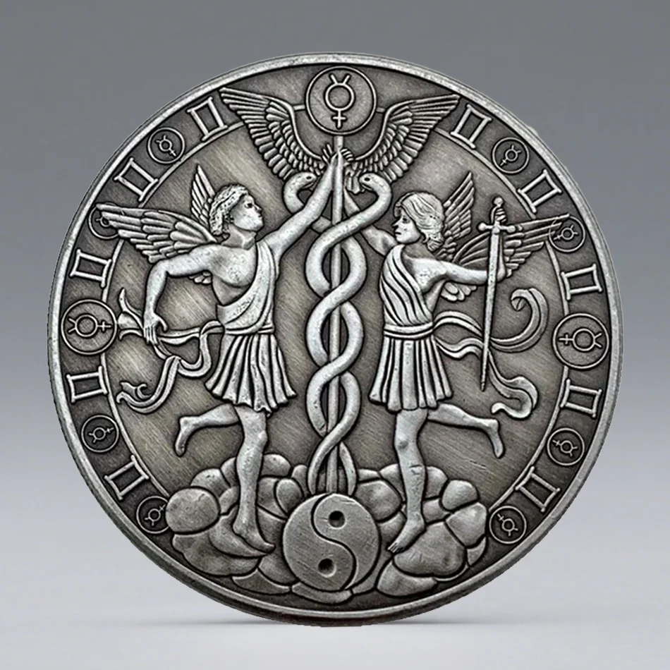 Ancient Silver 12 Signs of The Zodiac Commemorative Coins Lucky Collectible Coins Gemini Medallion Home Decoration