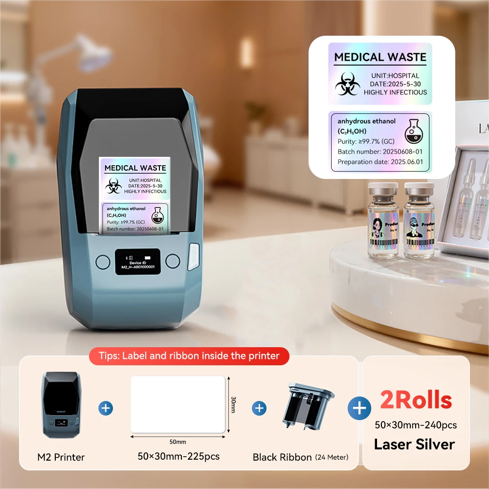 Niimbot M2 Thermotransfer-Etikettendrucker, 300 DPI, hochauflösend, kabellos, 20–50 mm Druckbreite, Etikettendrucker, unterstützt Telefon/PC