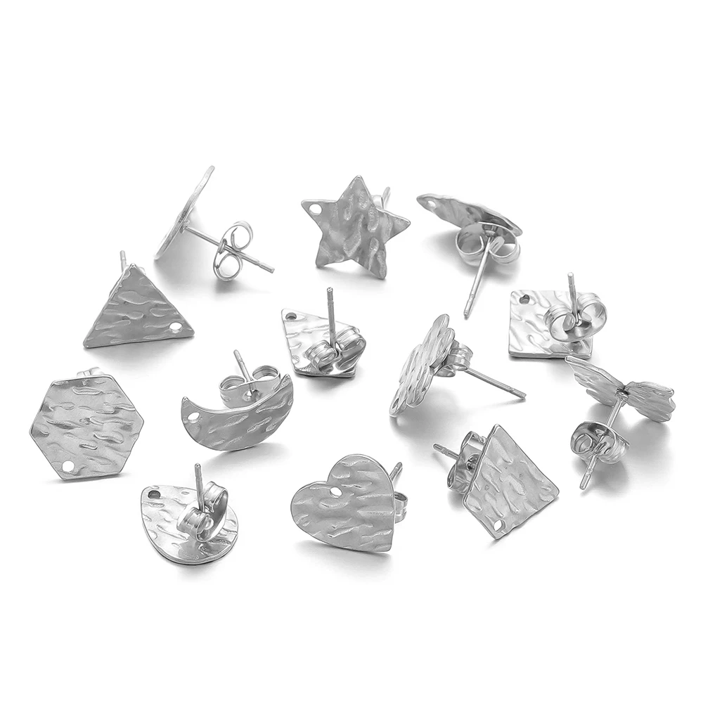 10pcs Stainless Steel Moon Star 12mm Earrings Posts Studs Base Pins with Earring Plug Ear Back for DIY Jewelry Making Supplies