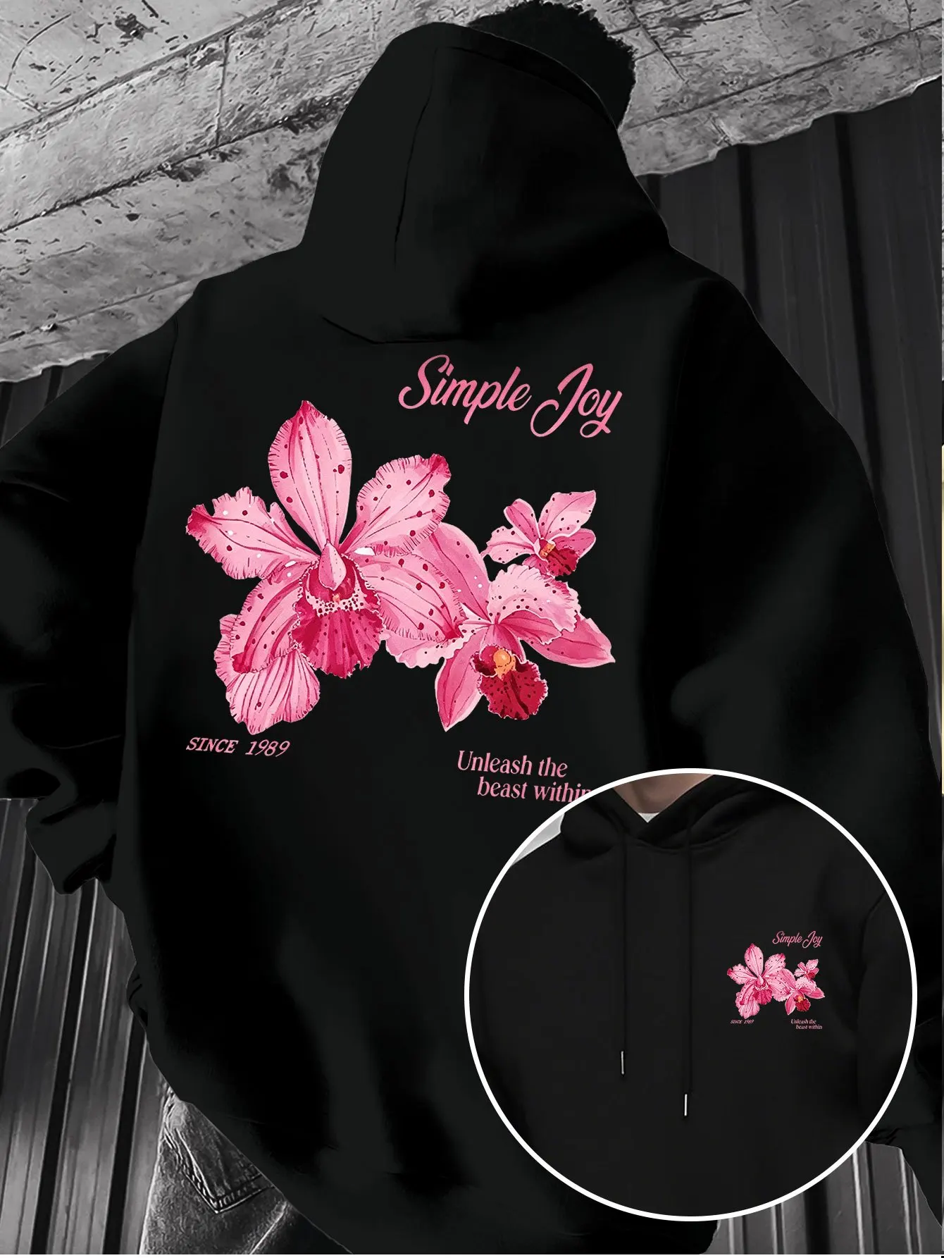 Moletom Masculino de Fleece com Estampa Floral de Orquídeas, Quente para o Inverno, Roupa Esportiva, Moletom Casual Solto para Treino, Blusa Pulôver