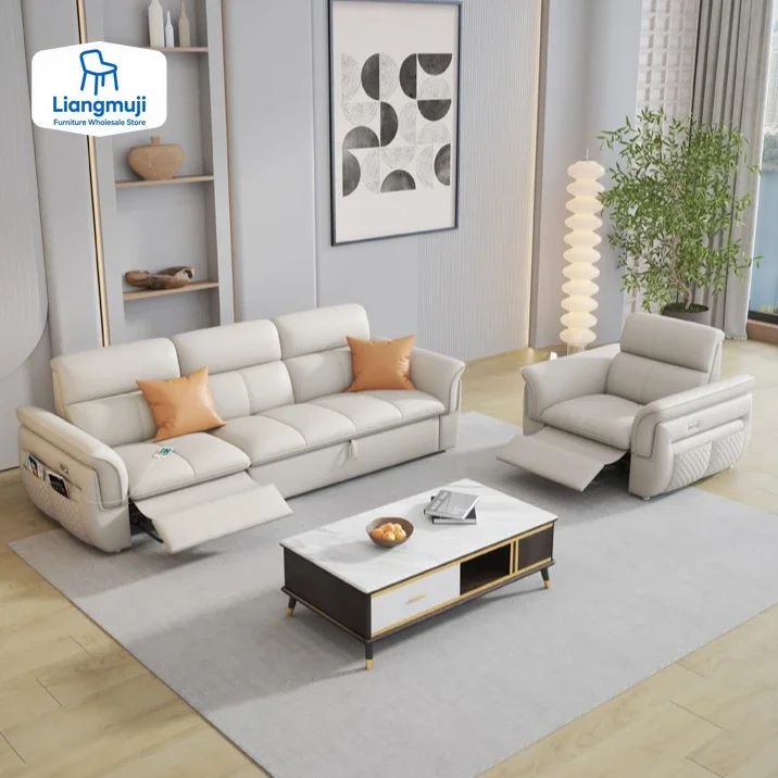 Acogedor sofá de cuero genuino, sofá reclinable eléctrico de diseño moderno, sofá de dos plazas, muebles para sala de estar Perezoso
