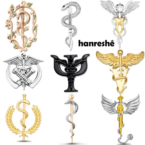 Hanreshe 의료 Caduceus 브로치 핀 세트 의사 간호사 옷깃 모자 가방 배지 브로치 의학 심리학 수술 보석 선물