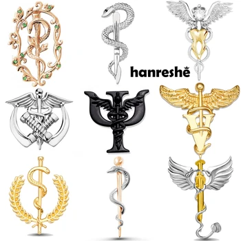 Hanreshe 메디컬 Caduceus 브로치 핀, 의사 간호사 라펠 모자 가방 배지 브로치, 의학, 심리수술 쥬얼리 선물