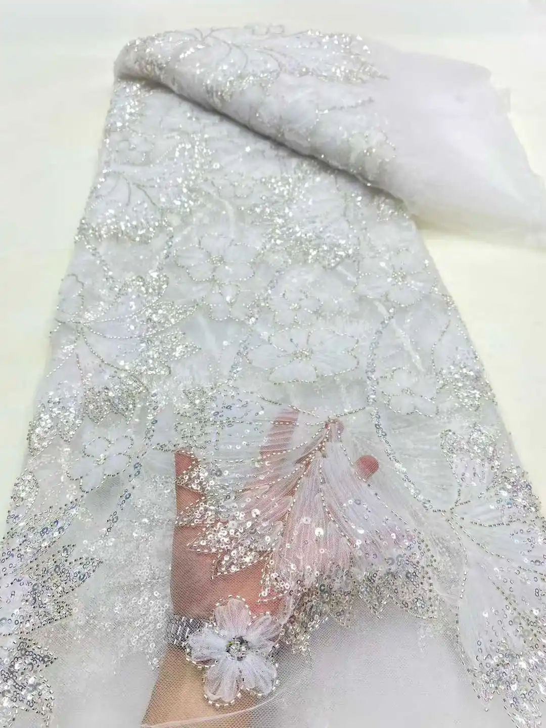 도매 아프리카 비즈 레이스 원단 2025 고품질 나이지리아 럭셔리 스팽글 레이스 프랑스 튤 원단 파티 드레스용