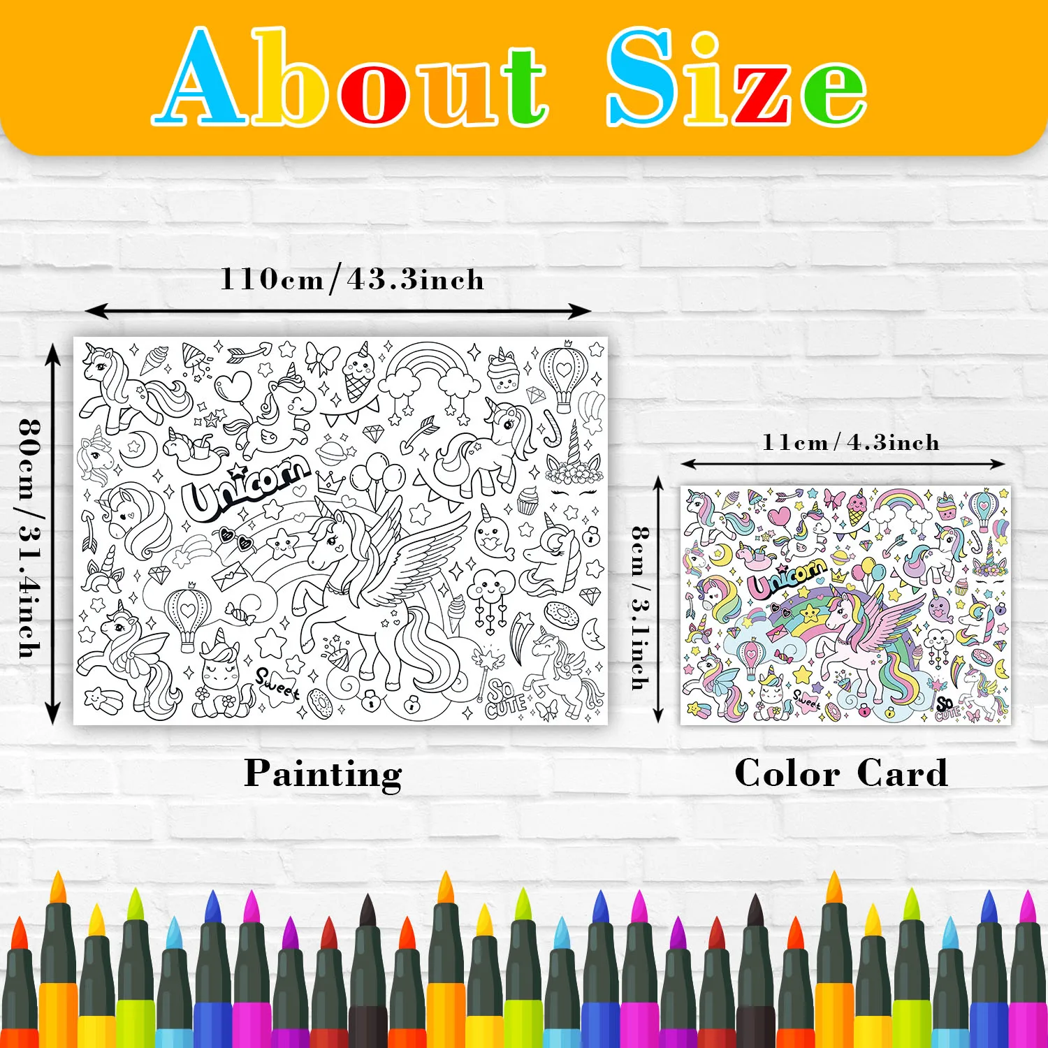 كتب تلوين يونيكورن للأطفال، ملصق تلوين كبير، مفرش طاولة تلوين للأولاد والبنات، لوازم حفلات أعياد الميلاد على شكل وحيد القرن