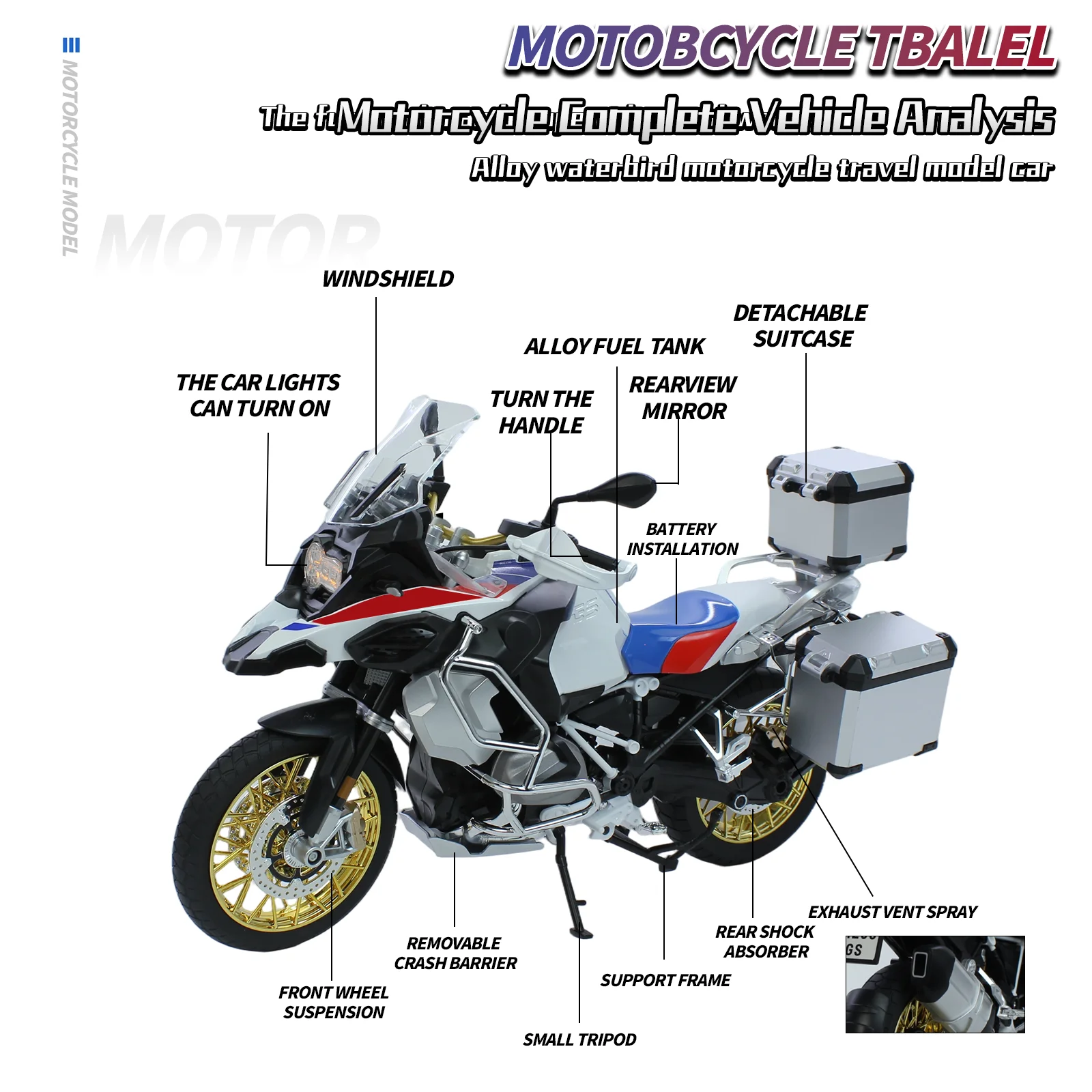 1/6 R1250 GS ADV Alloy Racing Motorcycle Diecasts Street Sports Motorcycle Model Simulation With Light Collection Kids Toys Gift