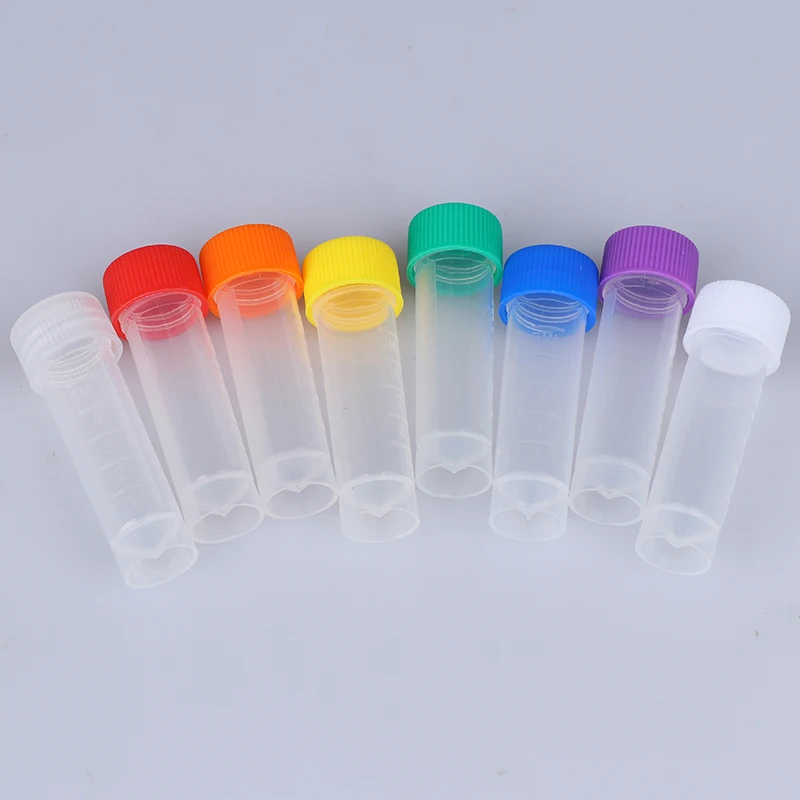 10Pcs 5ml Plastic Test Tubes Vial With Screw Seal Cap Pack Container