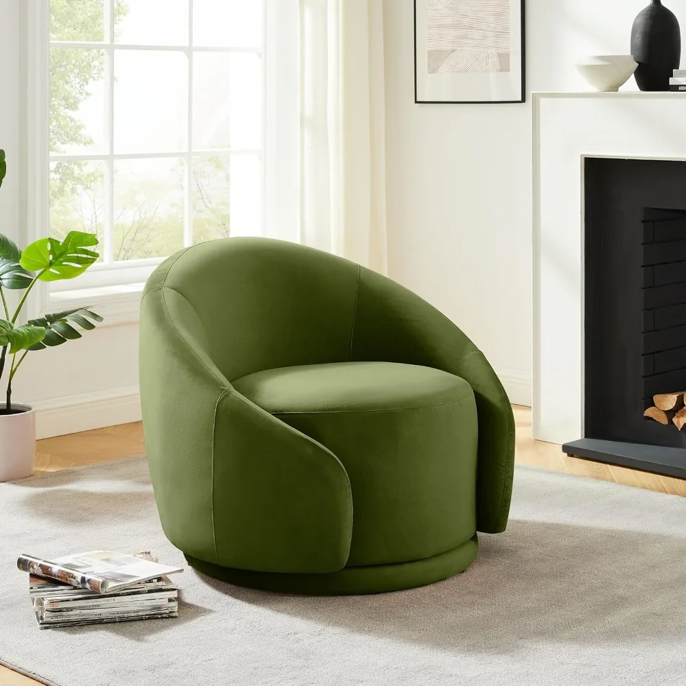 Living Room Chair, Upholstered Modern Round Accent Arm Chairs, 360° Swivel Single Sofa Armchair, Swivel Barrel Chair