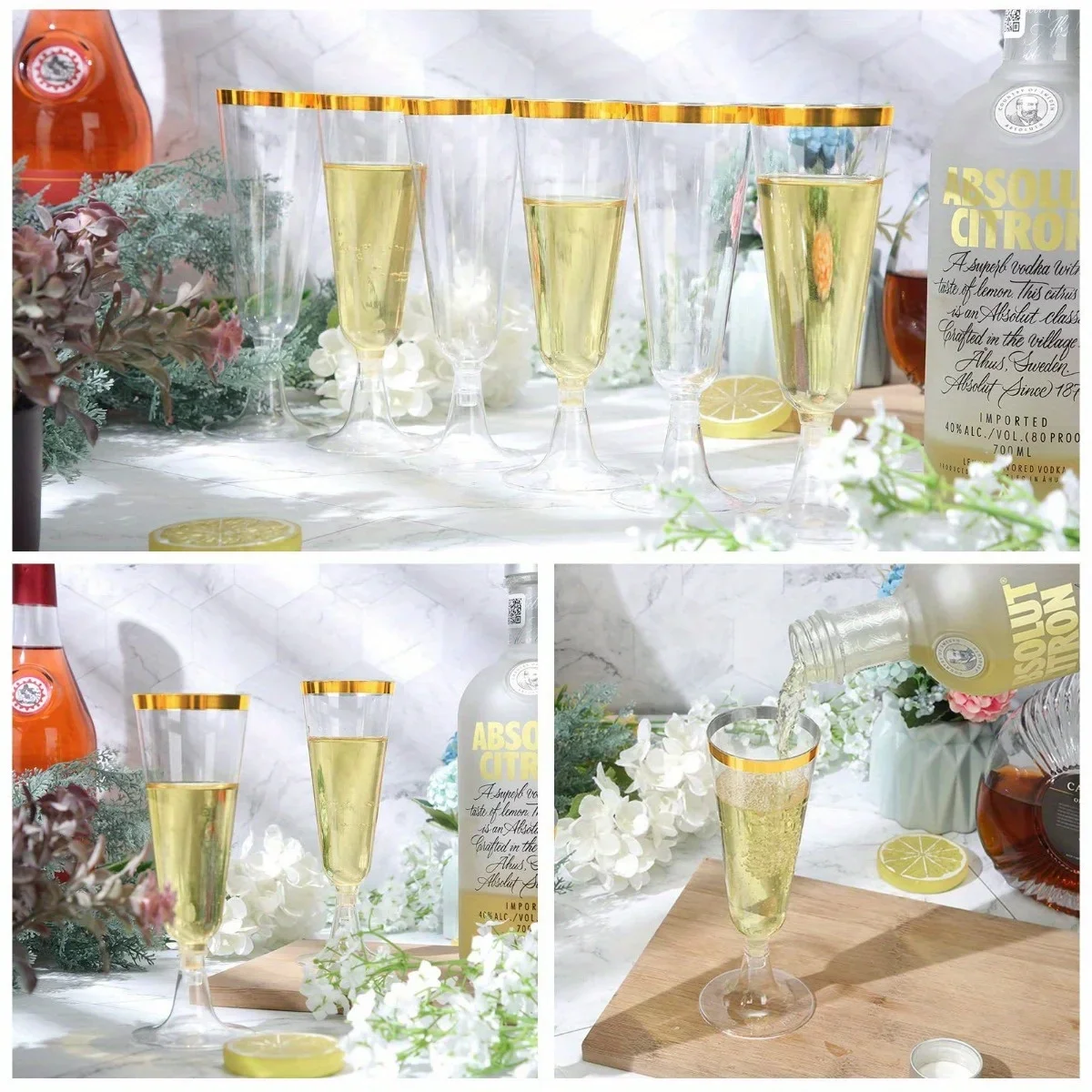 10pcs Gold Plastic Champagne Glasses -5 Ounces Suitable for Parties, Weddings, and New Years