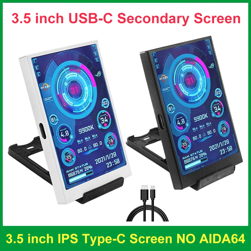 

3.5 Inch IPS USB-C Secondary Screen for Computer CPU GPU RAM HDD LCD USB Display Monitor With Holder Freely AIDA64