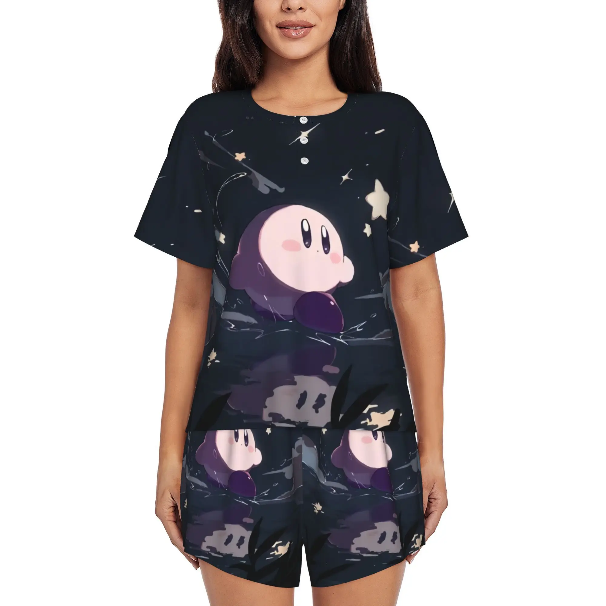 Kirby, новый летний женский комплект одежды для сна, милый мультяшный пижамный наряд для отдыха, повседневный домашний комфорт