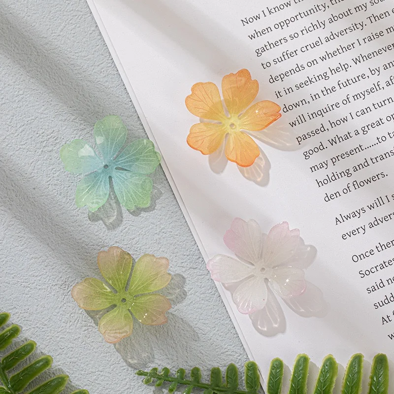 

Diy jewelry making 50pcs/lot 27.4mm color pattern print cartoon flower petal shape acrylic handmade floral fit garment accessory