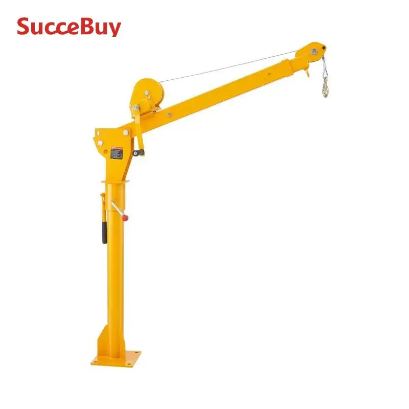 SucceBuy Grue de camionnette pliante 360 ° Pivotant avec treuil manuel de 1100 lb, palan de grue à pied monté sur treuil pour le levage de marchandises en usine