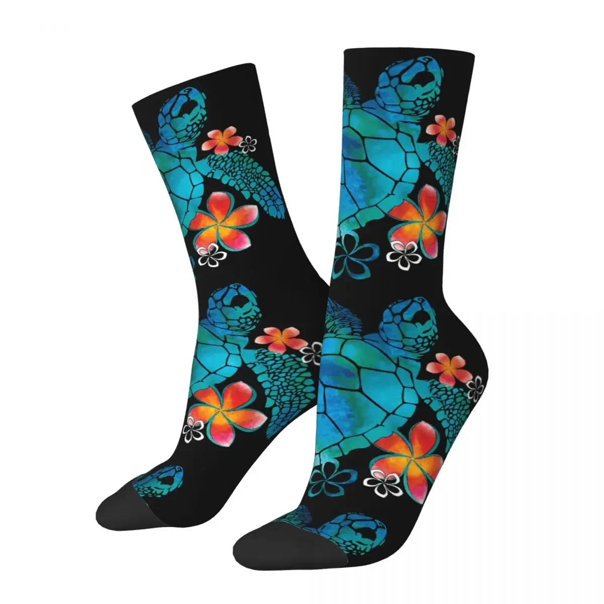 

Hip Hop Retro Sea Turtle With Flowers Crazy Men's Compression Socks Unisex Beach Summer Sea Harajuku Pattern Printed Crew Sock