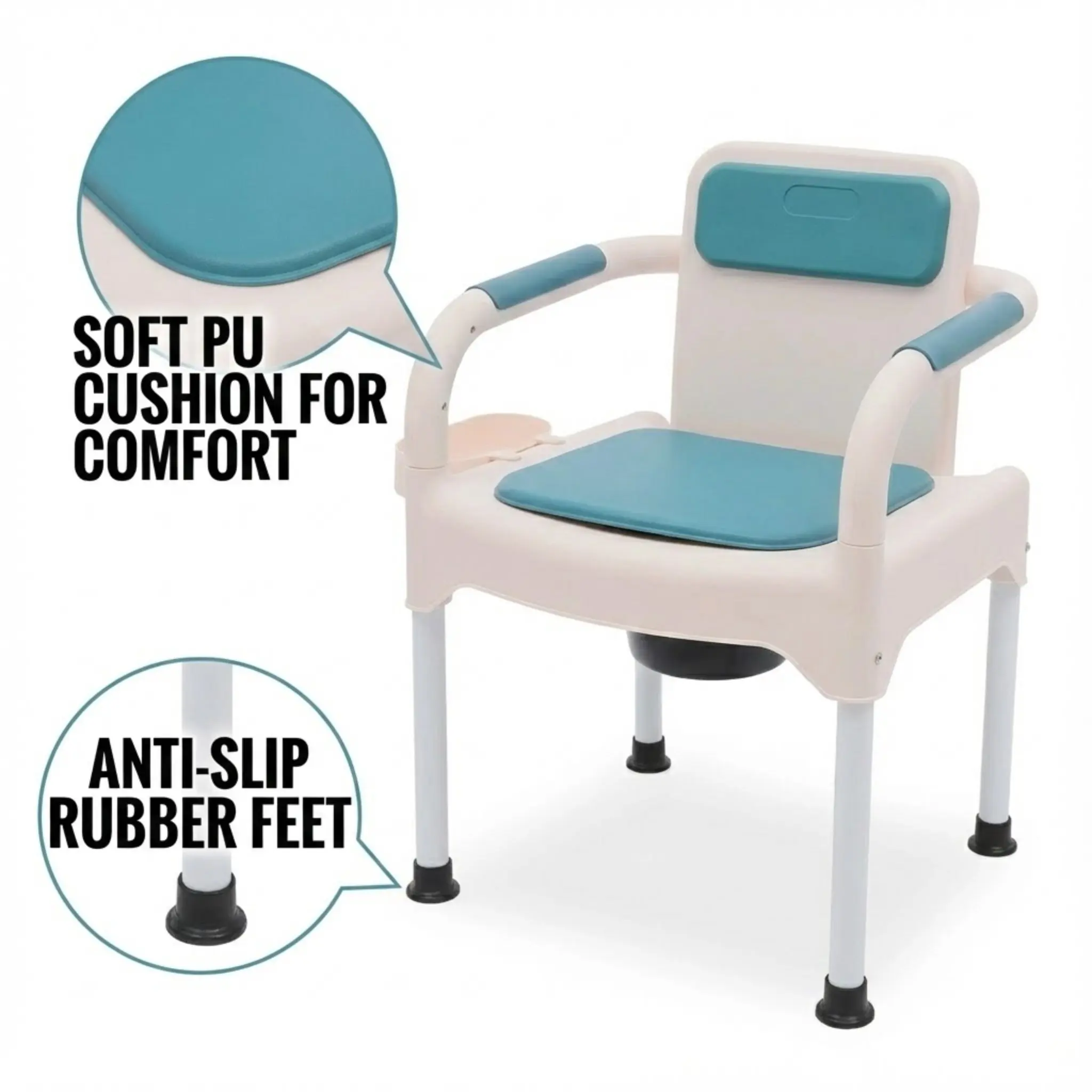 مرحاض محمول بجانب السرير للبالغين، كرسي صوان قابل للطي مع حامل مناديل دلاء مزدوج للعناية الكبار