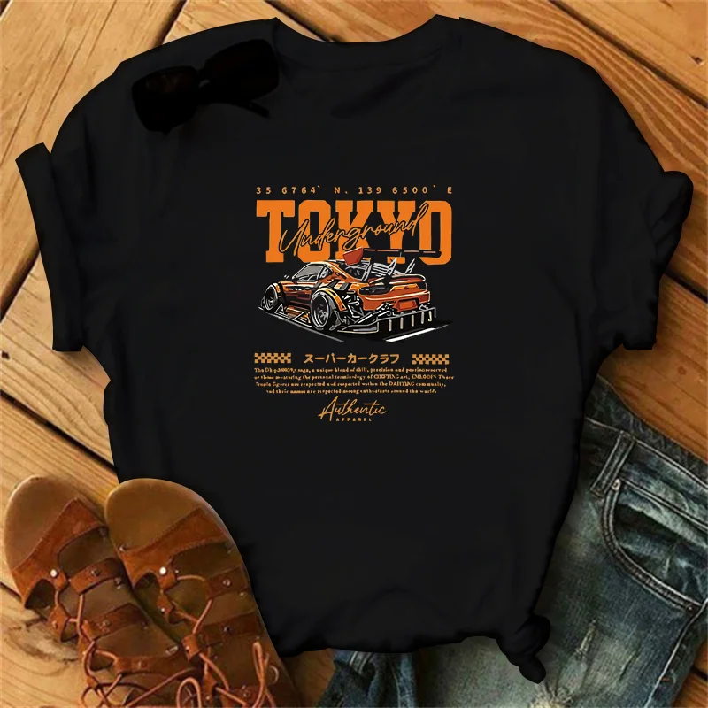 

Женская летняя повседневная футболка свободного кроя из 100% хлопка большого размера с японским рисунком Токио и круглым вырезом с короткими рукавами.