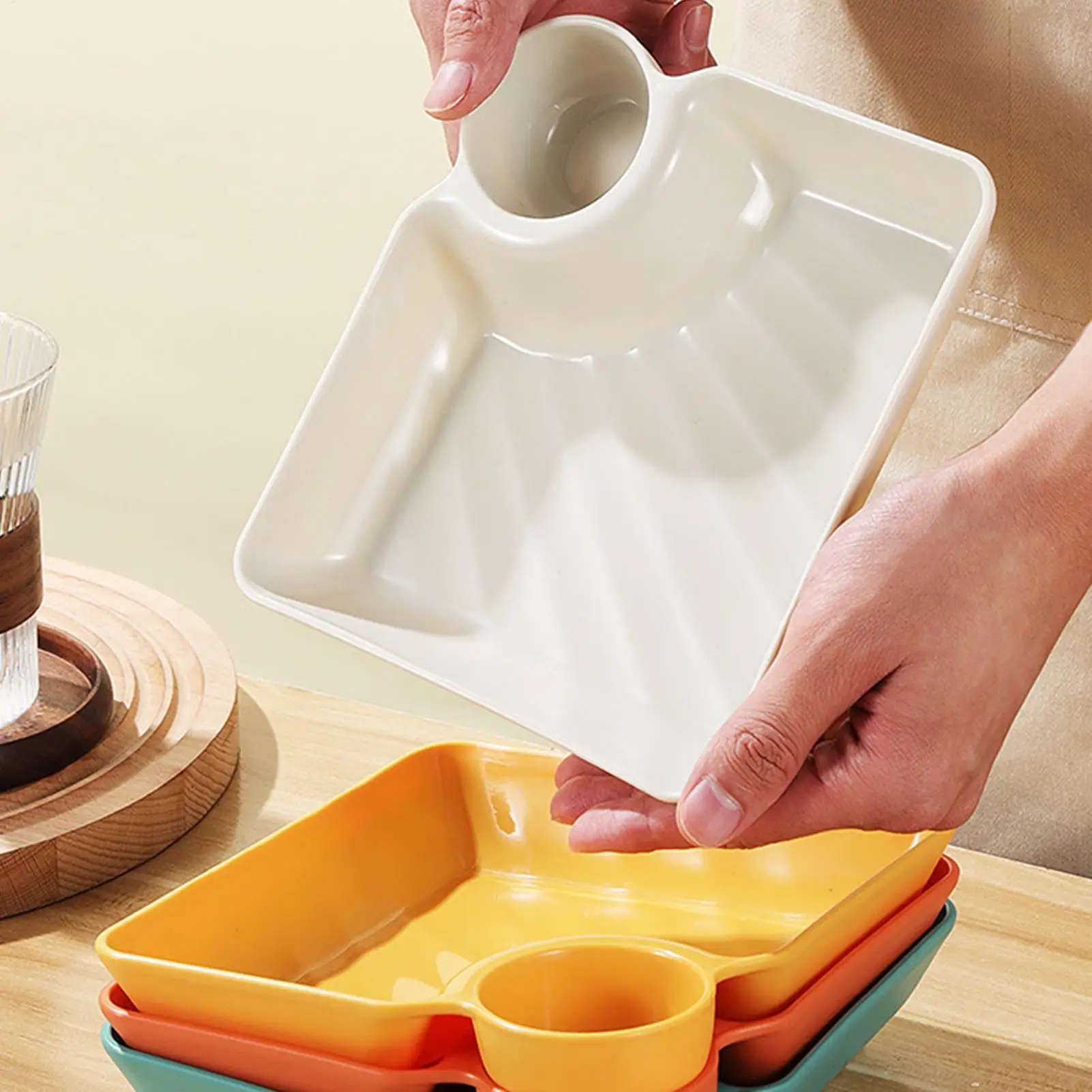 Sauce Divider Set Multi-functional 4-Piece Reusable Tray Set Japanese  Gyoza Plate Potato Chip Dipping Sauce Tray Easy to clean