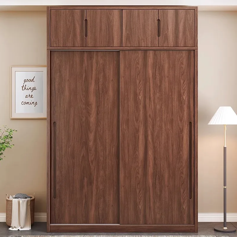 맞춤형 블랙 월넛 옷장 가족용 침실 이동식 도어 옷장 수납장