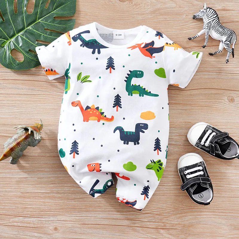 Newborn Clothes Cute Cartoon Dinosaur Full Print CottonComfortable And SoftSummer Boys And Girls0-18 Short Sleeved Baby Jumpsuit