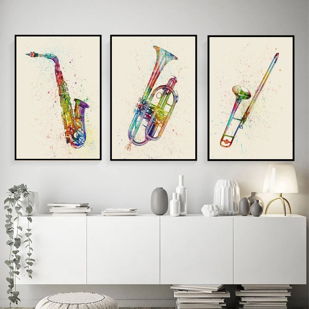 Graffiti Art Musical Instrument Canvas Painting Wall Art Saxophone Guitar Violin Poster Living Room Home Decoration Mural