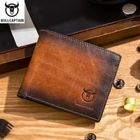 BULLCAPTAIN Men's Genuine Leather Wallet Business Retro Cash Clip RFID Multi-Card Slot Coin Purse QB05