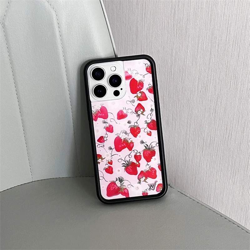 Wildflower Cute Cartoon Fruit Strawberry Phone Case For iPhone 12 13 14 15 16 17 Pro Max Plus WF Lovely Cherry Protect Cover
